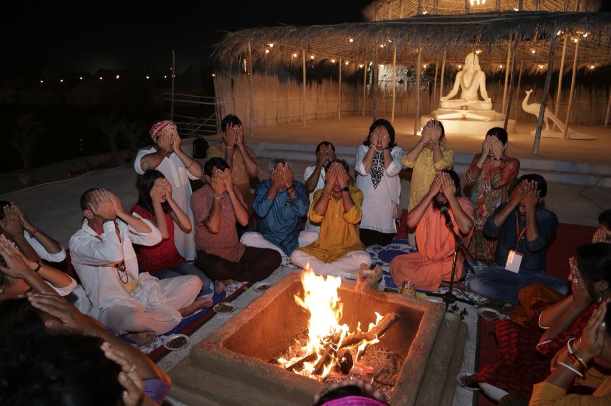 Evening havan around the sacred fire