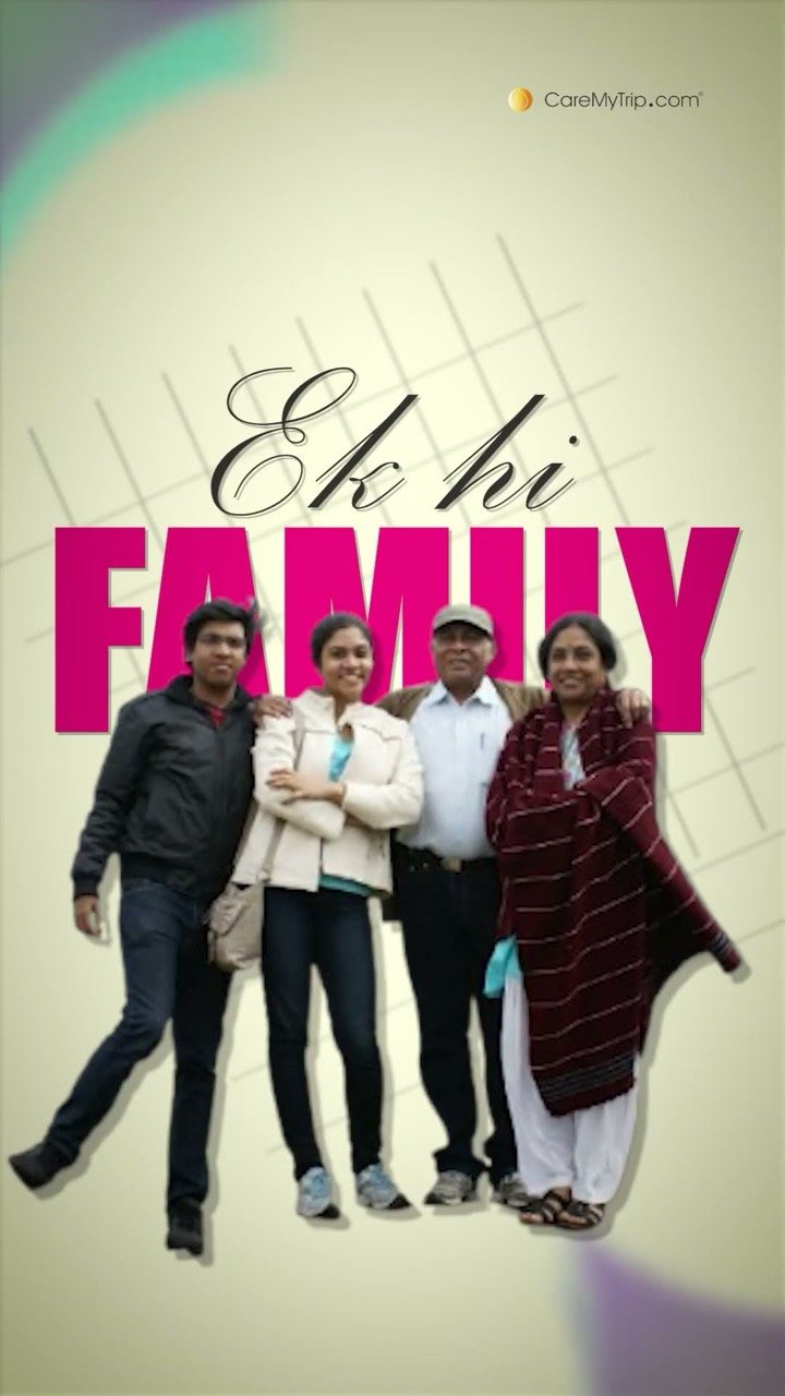 A family of four posing together under the words Ek hi Family